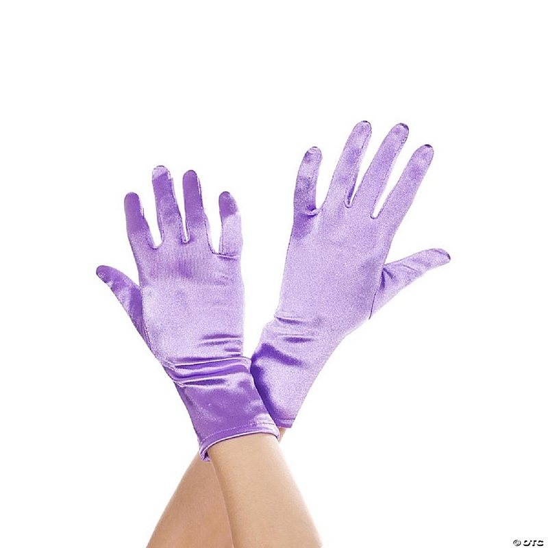 Wrist Length Satin Gloves, Purple
