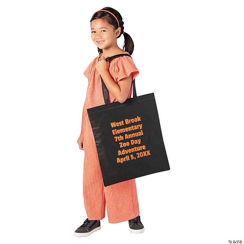 15 x 17 Bulk 48 Pc. Personalized Large Black Nonwoven Tote Bags with Text Color Choice