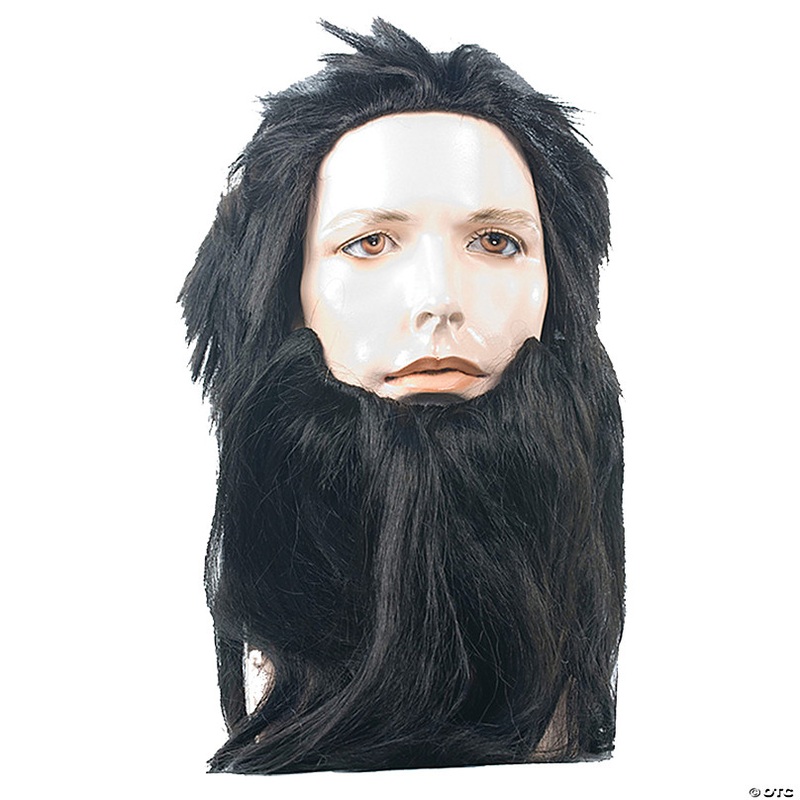 Adults Black Cave Man Wig And Beard Set