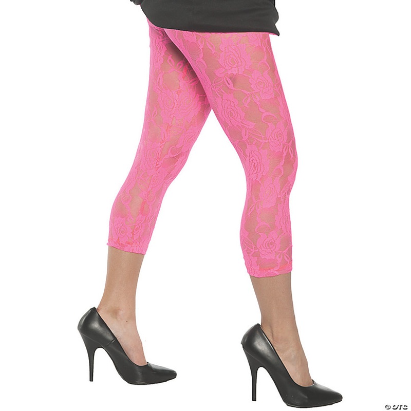 Adults Neon Pink Lace Leggings - Medium