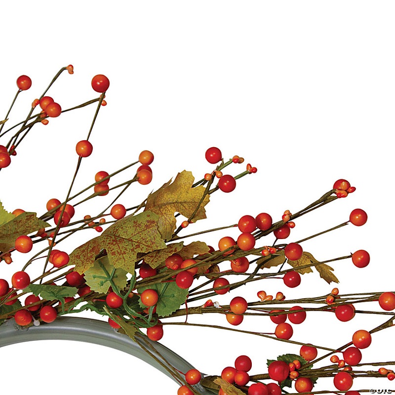 Northlight Orange Berries and Yellow Leaves Fall Harvest Artificial Wreath  22