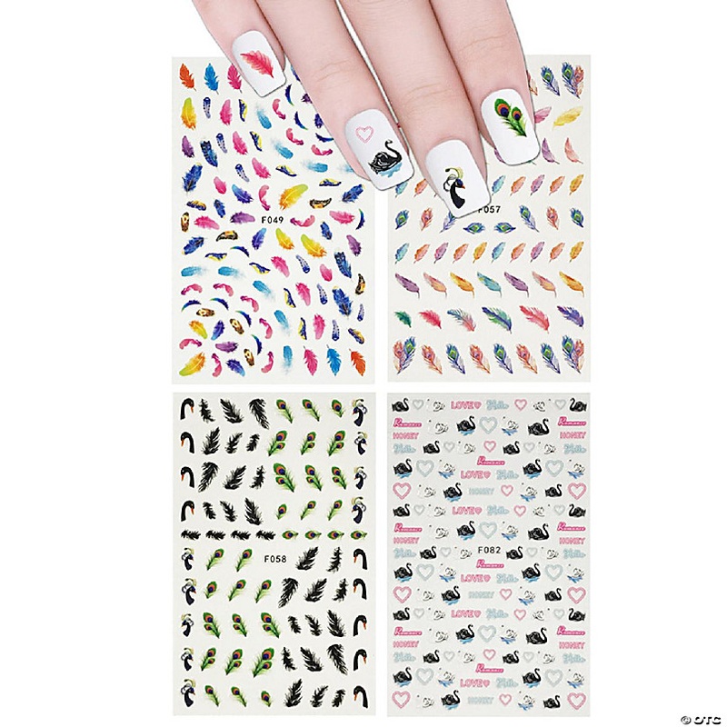 Wrapables 4 Sheets Nail Stickers Nail Art Set - Swans & Feathers Nail Stickers