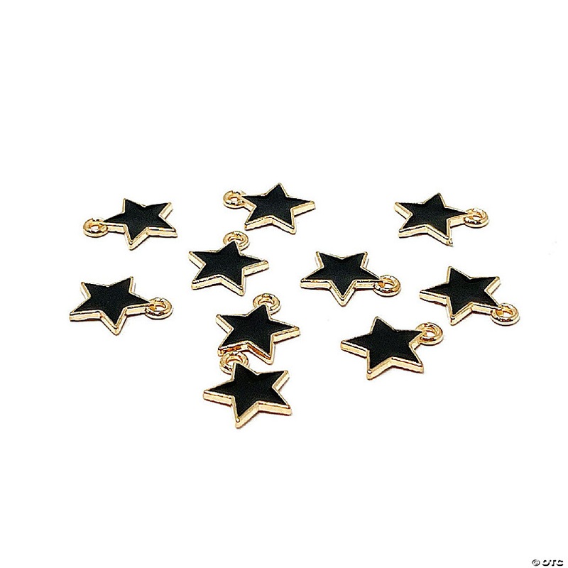 Wrapables 6MM Jewelry Marking Charm Pendant, Set of 10, Black Star