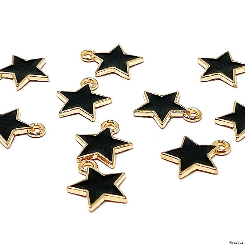 Wrapables Astronomy Jewelry Making Charm Pendant (Set of 10), Black Star