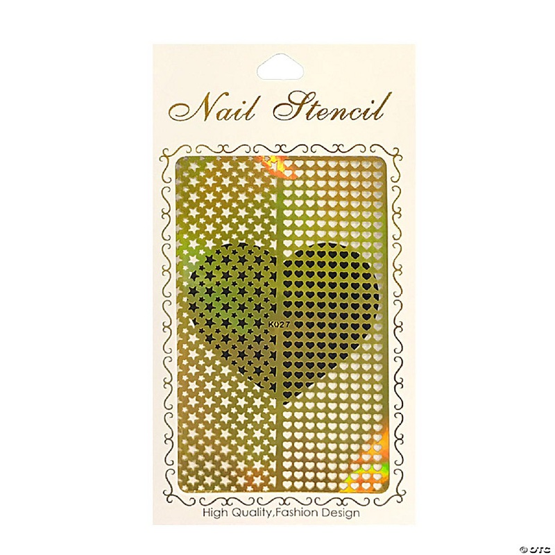 Wrapables Gold Nail Art Guide Large Nail Stencil Sheet - Hearts and Stars