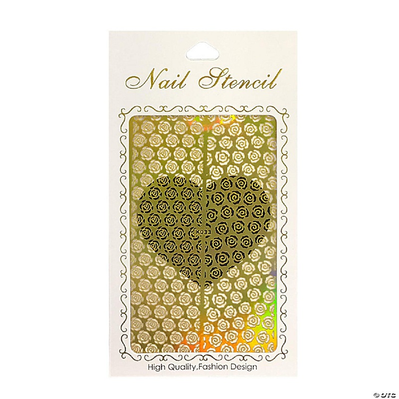 Wrapables Gold Nail Art Guide Large Nail Stencil Sheet - Roses