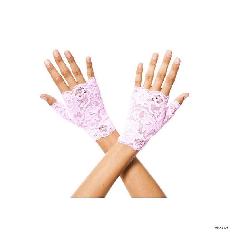 Music Legs 416-BABYPINK Lace Fingerless Gloves, Baby Pink