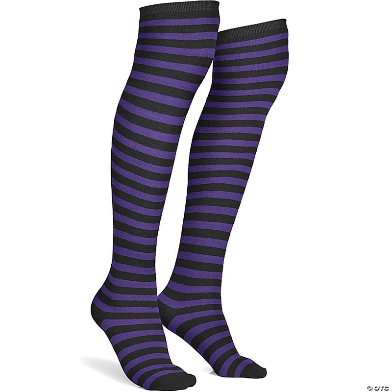Purple and Black Socks - Over The Knee Striped Thigh High Costume Accessories Stockings for Men, Women and Kids