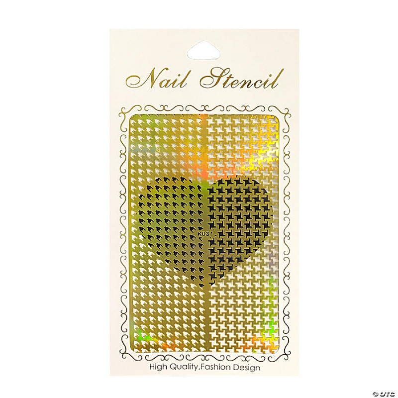 Wrapables Gold Nail Art Guide Large Nail Stencil Sheet - Houndstooth