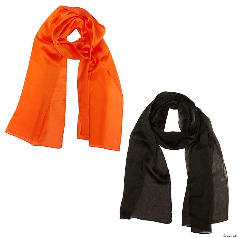 Wrapables Lightweight Silky Satin Solid Colored Scarf (Set of 2), Orange and Black