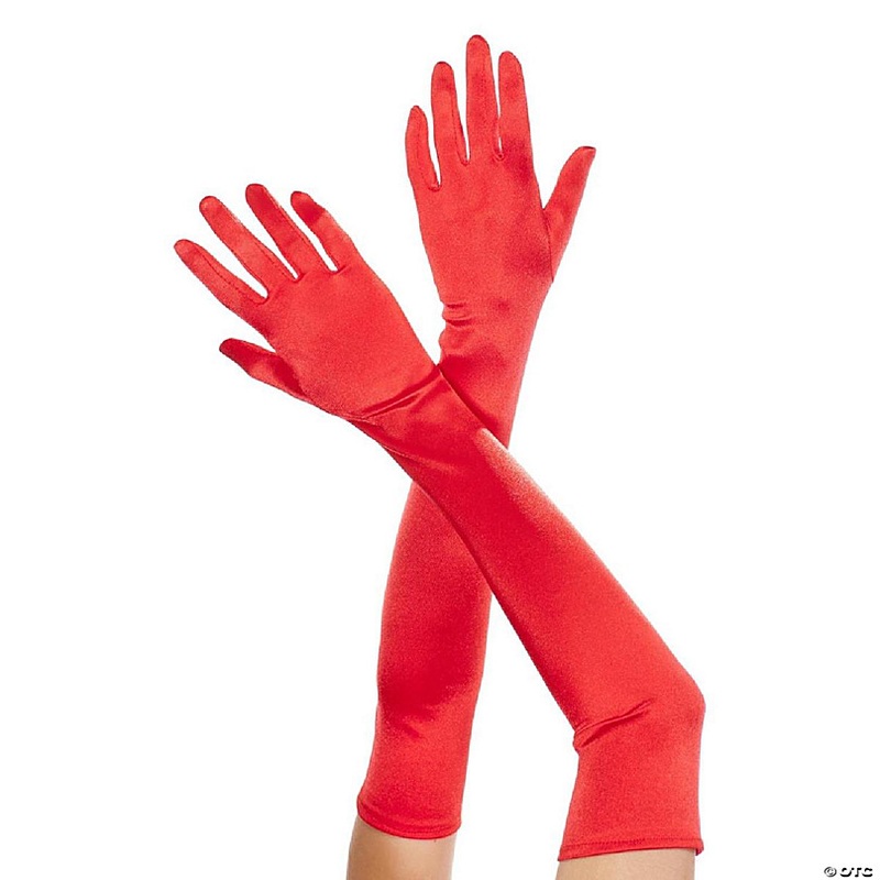 Extra Long Satin Gloves - Red