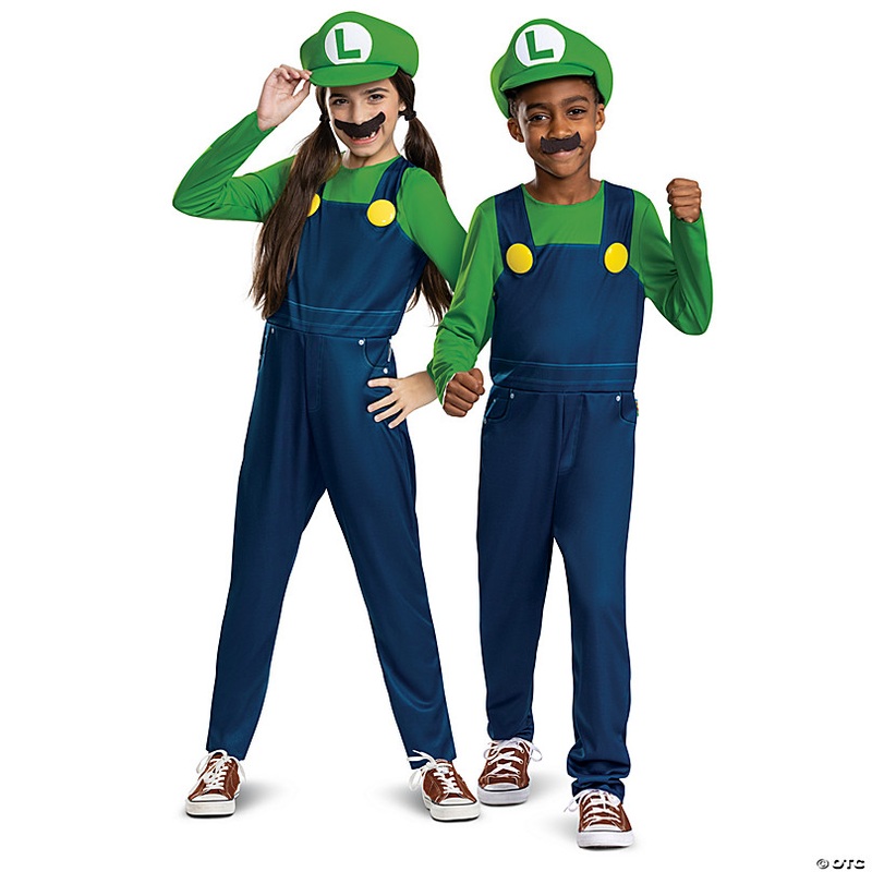 Kids Classic Elevated Super Mario Bros Luigi Costume - Large 10-12