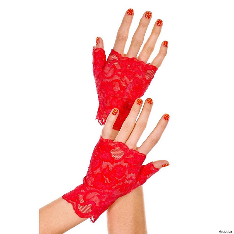 Lace Fingerless Gloves - Red