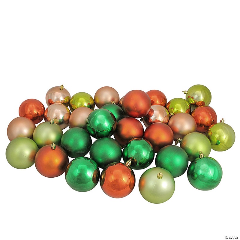 Northlight 32ct Green and Orange Shatterproof 2-Finish Christmas Ball Ornaments 3.25 (80mm)
