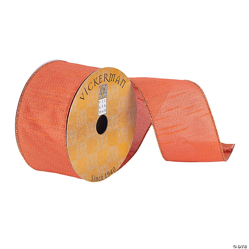 Vickerman 2.5 x 10 Yards Orange Woven Dupion Christmas Ribbon