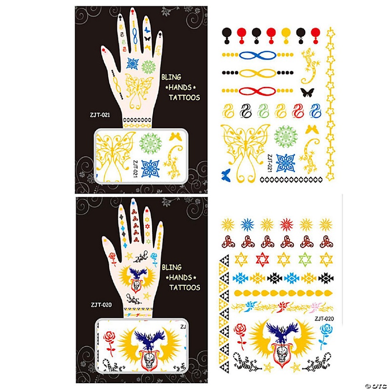 Wrapables Metallic Body Art Hand Tattoos, Carefree and Rebel