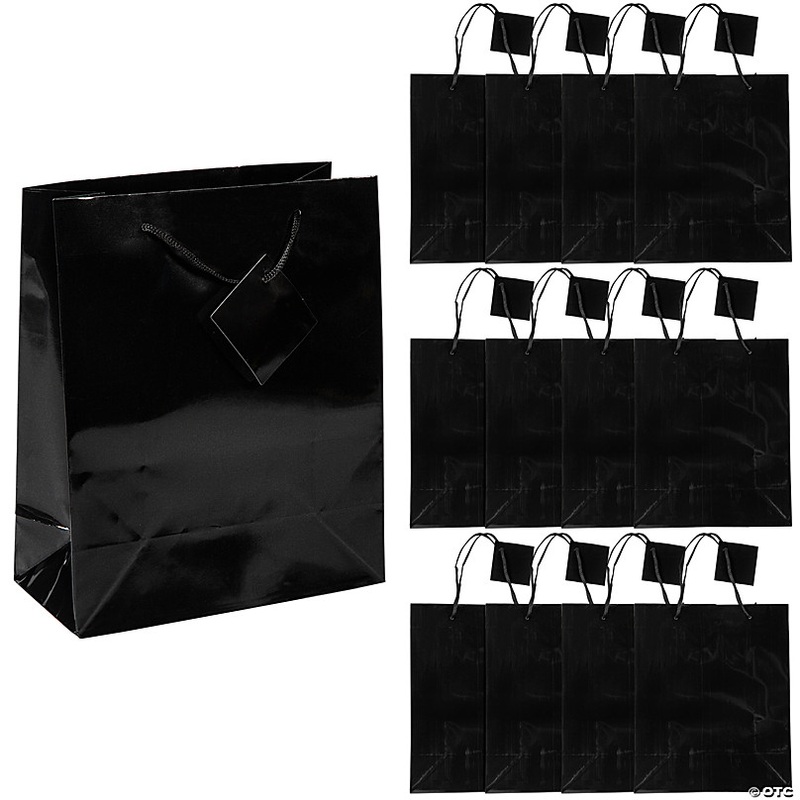 7 1/2 x 9 Medium Black Paper Gift Bags - 12 Pc.
