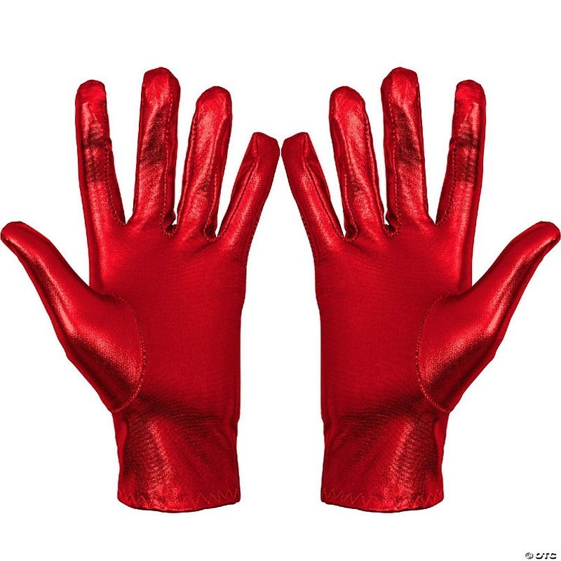 Metallic Red Costume Gloves - Shiny Red Superhero Evening Stretch Dress Glove Set for Men, Women and Kids