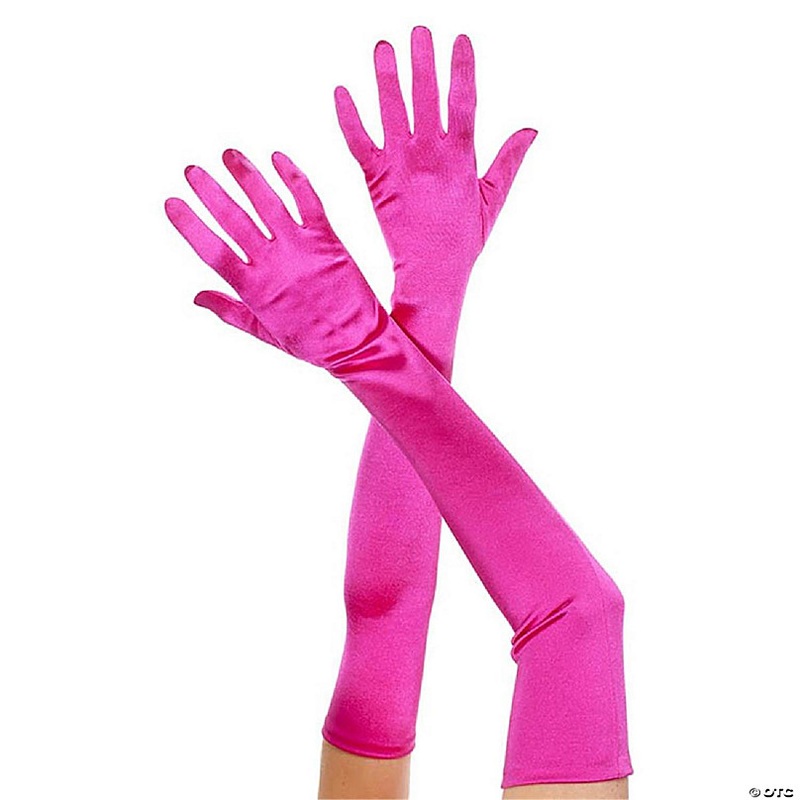 Music Legs 452-HOTPINK Extra Long Satin Gloves, Hot Pink