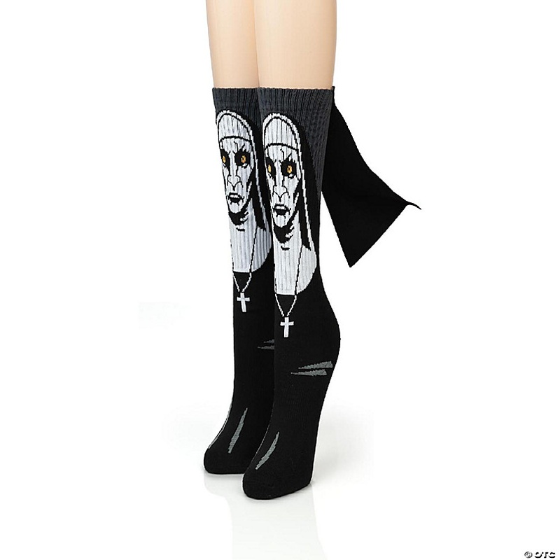 The Nun Athletic Crew Socks with 3D Print - Breathable Black Tube Socks - 1 Pair