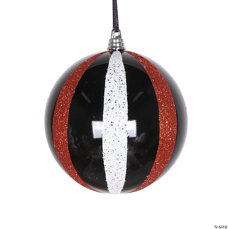 Vickerman Shatterproof 4.7 Black White Orange Round Christmas Ornament, 3 per bag