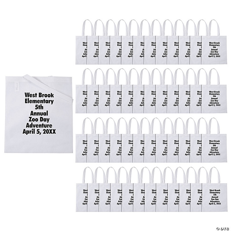 15 x 17 Bulk 144 Pc. Personalized Large White Nonwoven Tote Bags