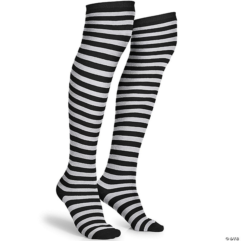 Black and White Socks - Over The Knee Striped Thigh High Costume Accessories Stockings for Men, Women and Kids