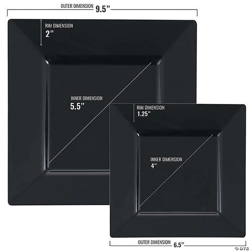 Black Square Plastic Plates Dinnerware Value Set (40 Dinner Plates + 40 Salad Plates)