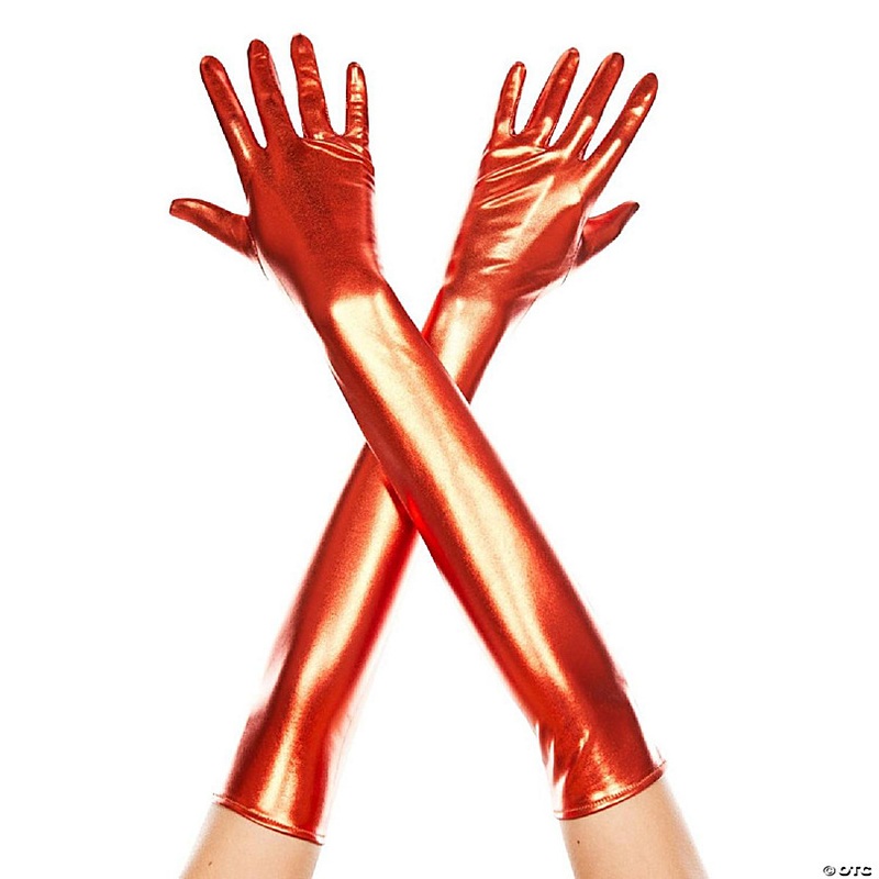 Music Legs 457-RED Extra Long Metallic Gloves, Red
