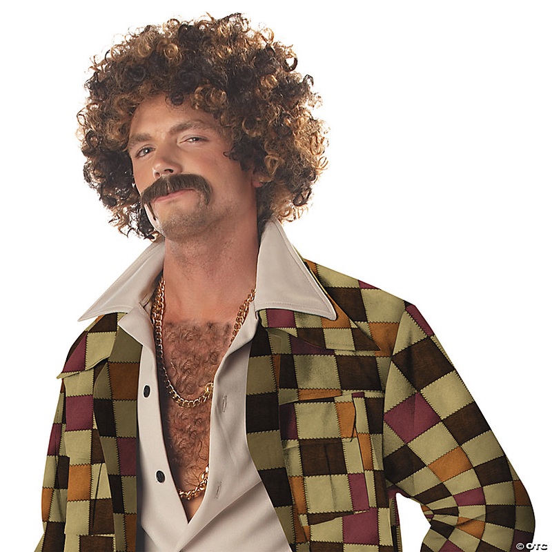 Adults Disco Dirtbag Wig & Mustache