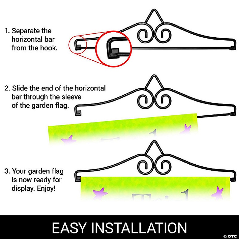 G128 Combo Set: Garden Flag Hanger AND Garden Flag Trick or Treat Purple Witch Hat Green BG 12x18