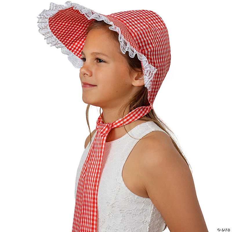 Skeleteen Colonial Pioneer Womens Bonnet - Revolutionary War Red and White Gingham Pilgrim Women Bonnets Sun Hats Dress Up Costume Accessories