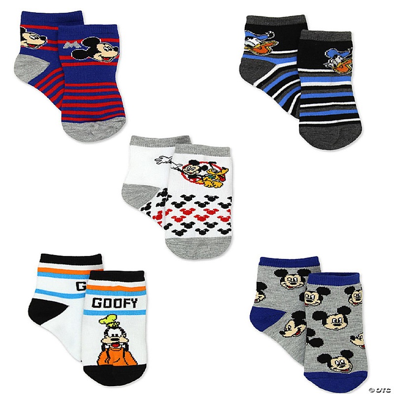 Mickey Mouse Toddler Boys 5 Pack Crew Style Socks Set (Shoe: 4-7 (Sock: 2-4), Grey/White Crew)