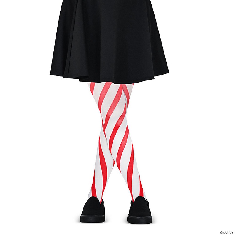 Skeleteen Candy Cane Striped Tights  Red and White Diagonally Striped Nylon Stretch Stocking Accessories for Men, Women and Teens