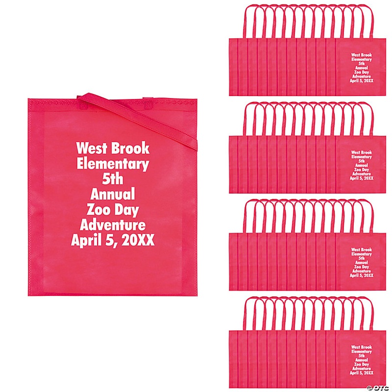 15 x 17 Bulk 300 Pc. Personalized Large Pink Nonwoven Tote Bags