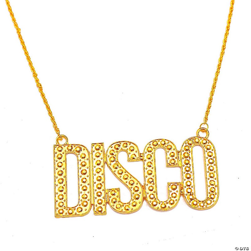 Gold Chain Disco Necklace - 1970s Faux Bling Jewelry Costume Accessories for Adults and Children