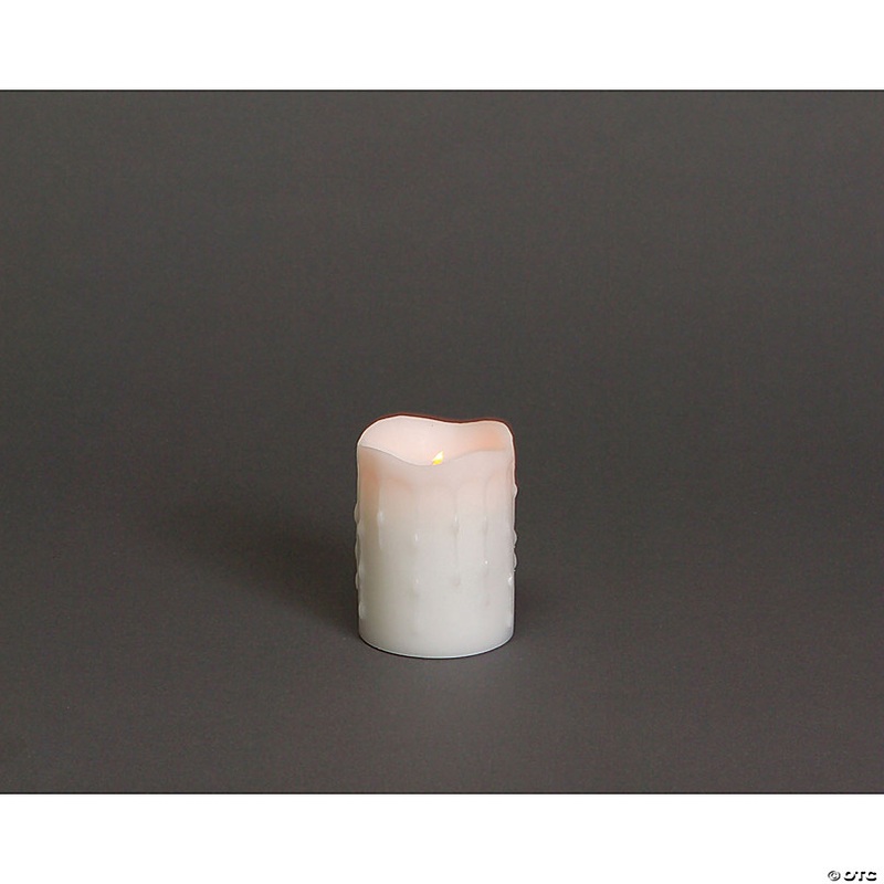 Melrose International LED White Wax Drip Short Pillar Candle (Set of 4)