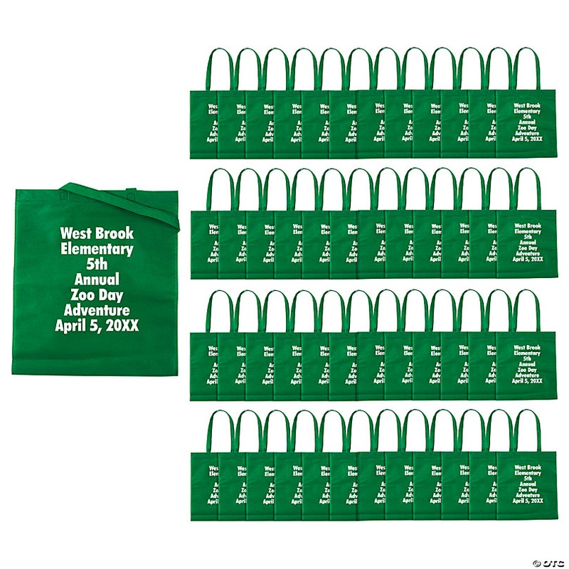 15 x 17 Bulk 300 Pc. Personalized Large Green Nonwoven Tote Bags