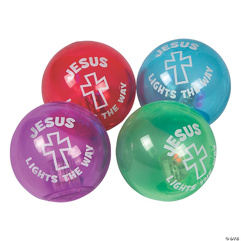 2 Mini Jesus Lights the Way Light-Up Rubber Bouncy Balls - 12 Pc.