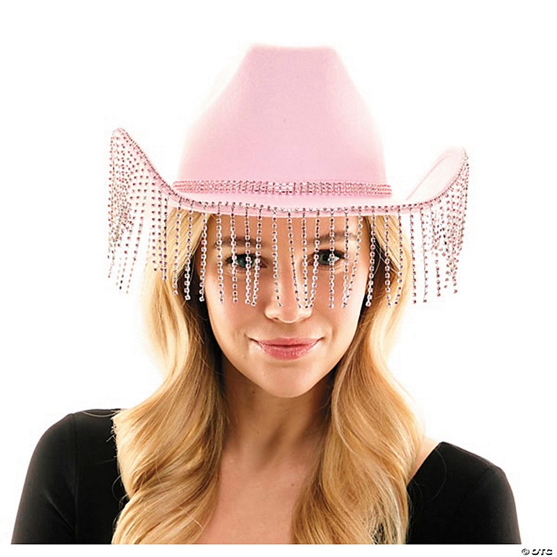 Adults Pink Cowboy Hat with Rhinestone Fringe