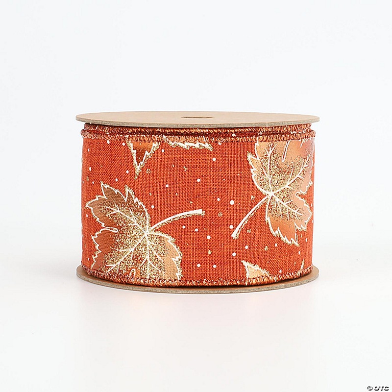 LaRibbons 2 1/2 Wired Ribbon - Metallic Leaf Rust/Copper/Gold - 10 Yard Roll