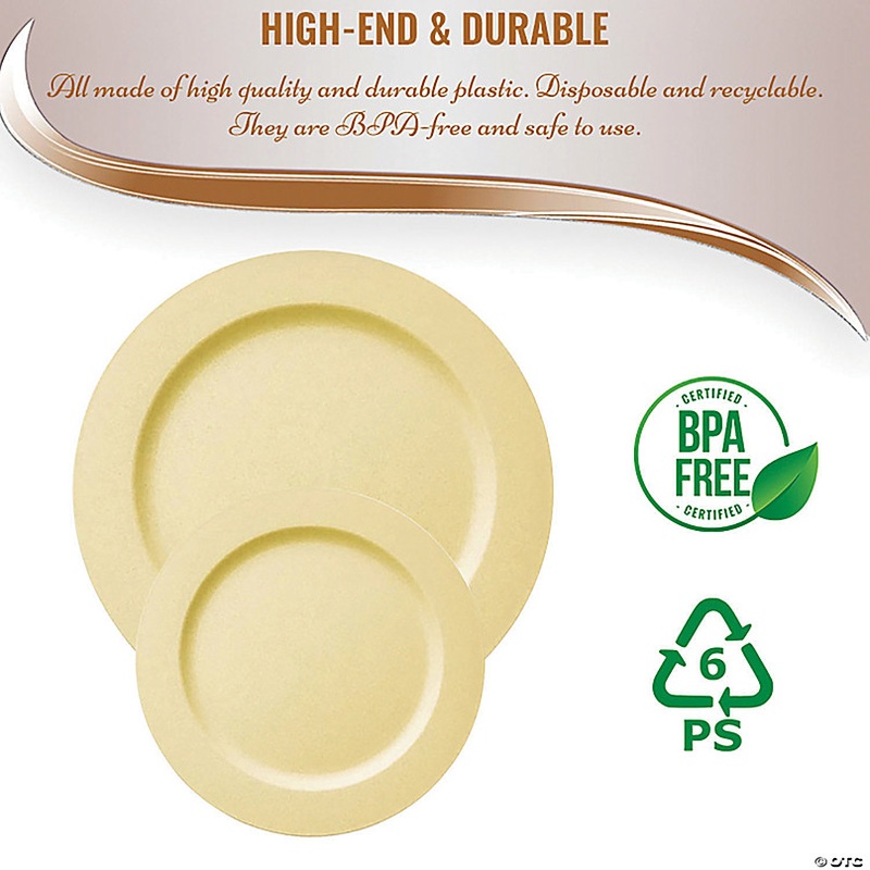 Matte Bright Yellow Round Disposable Plastic Dinnerware Value Set (40 Dinner Plates + 40 Salad Plates)