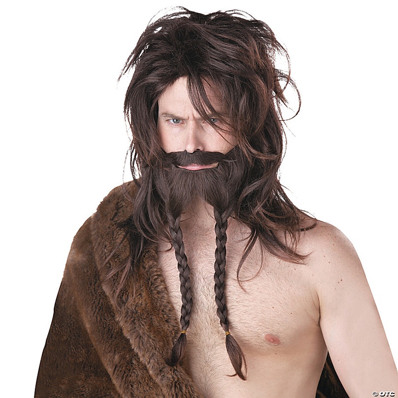 Men's Brown Viking Wig with Beard & Mustache