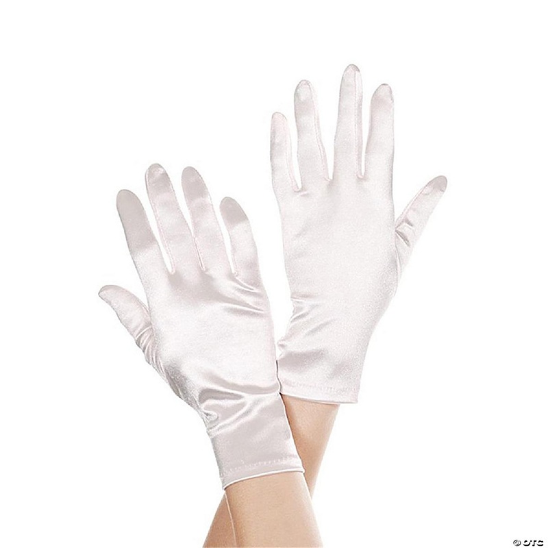 Music Legs 461-WHITE Wrist Length Satin Gloves, White