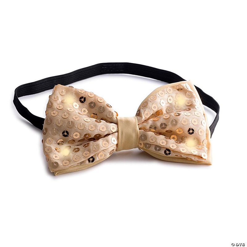 Sequin Bow Tie with LED Lights - Gold