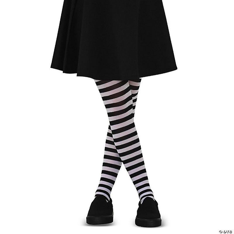 Skeleteen Black and White Tights - Striped Nylon Stretch Pantyhose Stocking Accessories for Every Day Attire and Costumes for Men, Women and Teens