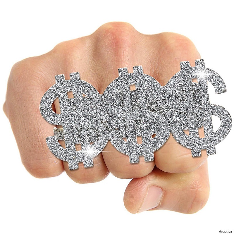 Skeleteen Dollar Sign Costume Ring - Money Symbol Jewelry Three Finger Gangster Ring for Men and Women