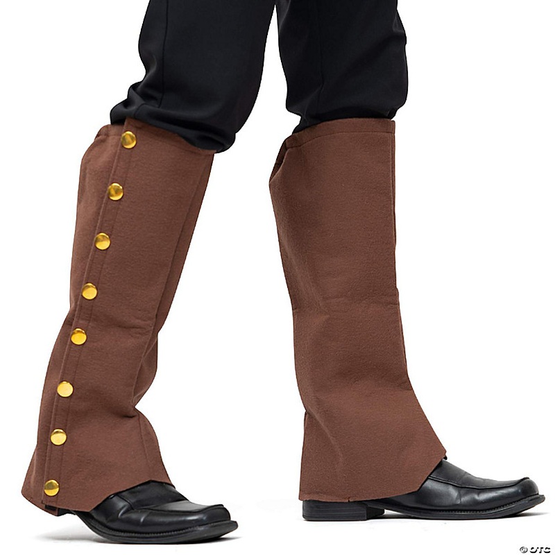 Skeleteen Faux Suede Steampunk Boots - Over The Shoe Brown Costume Boots Accessories with Gold Buttons for Medieval and Renaissance Costumes for Adults and Children.