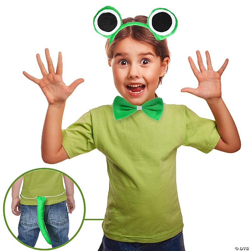 Skeleteen Frog Costume Accessories Set - Plush Green Frog Eyes Headband, Bowtie and Tail Toad Accessory Kit for Kids and Toddlers