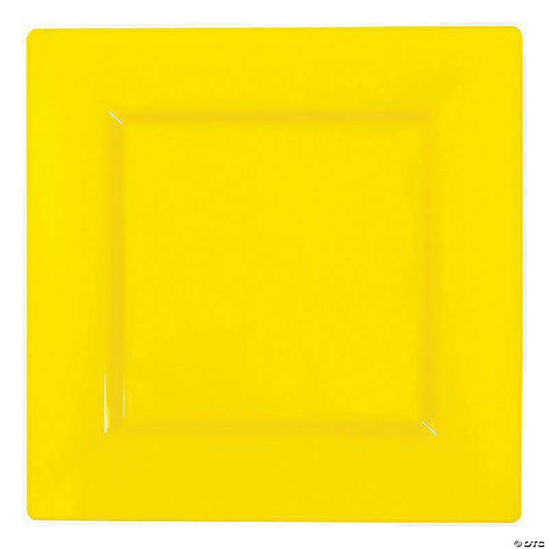 9.5 Yellow Square Plastic Dinner Plates (40 Plates)
